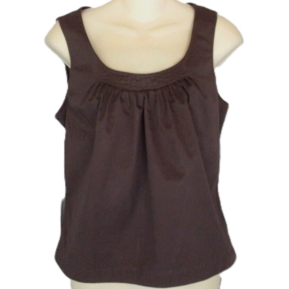 TALBOTS Pleated Ruched Zipper Closure Brown Sleeveless Tank Large Size 12